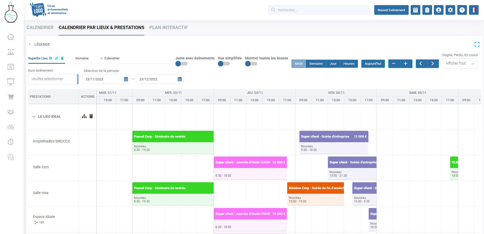 calendrier par lieux