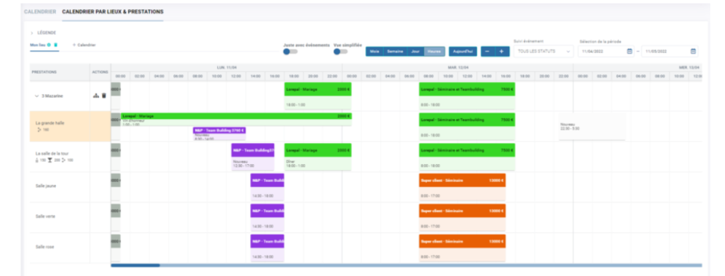 calendrier par lieux et prestations lab event