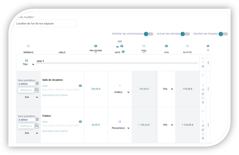 Pre-configured quotation template