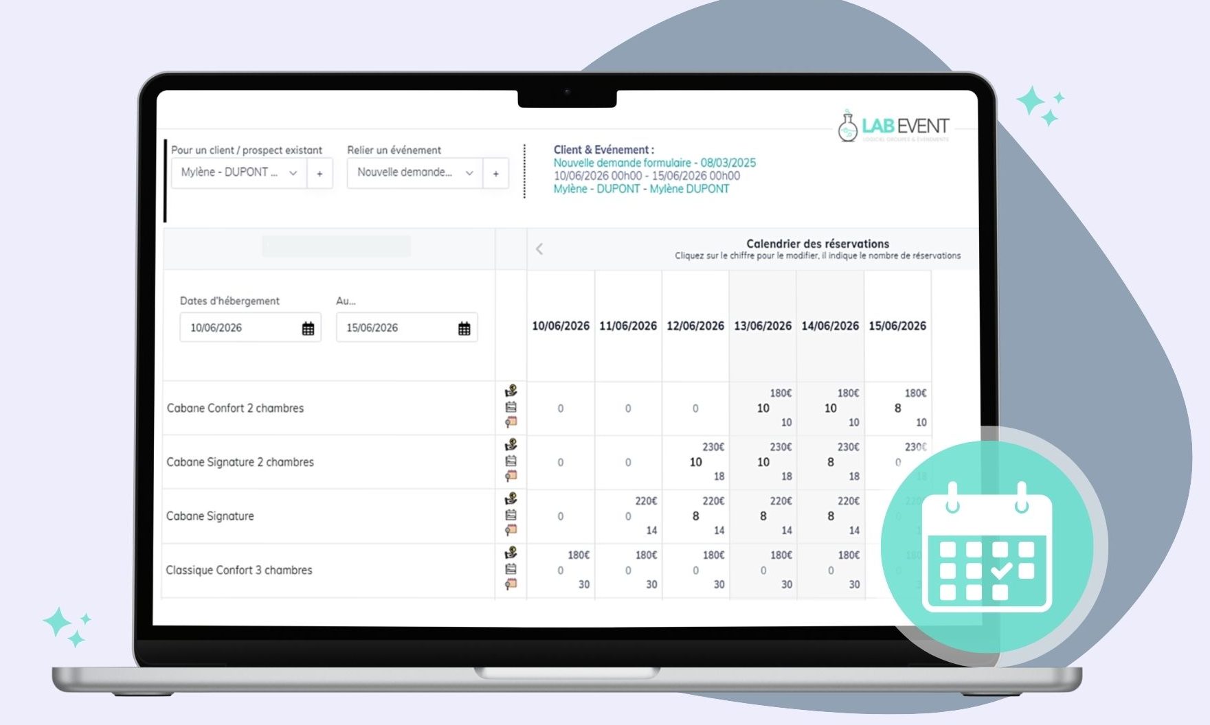 Calendrier des hébergements