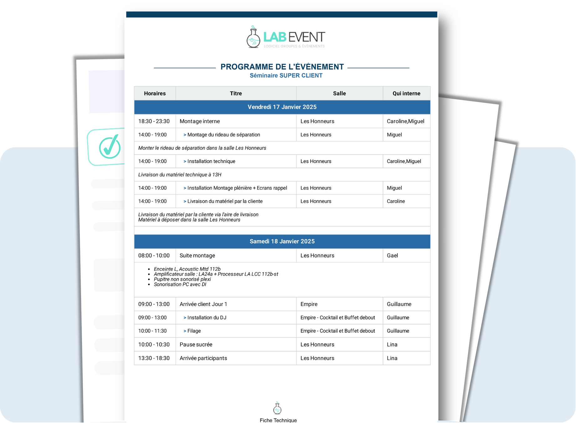 Fiche de fonction lab event